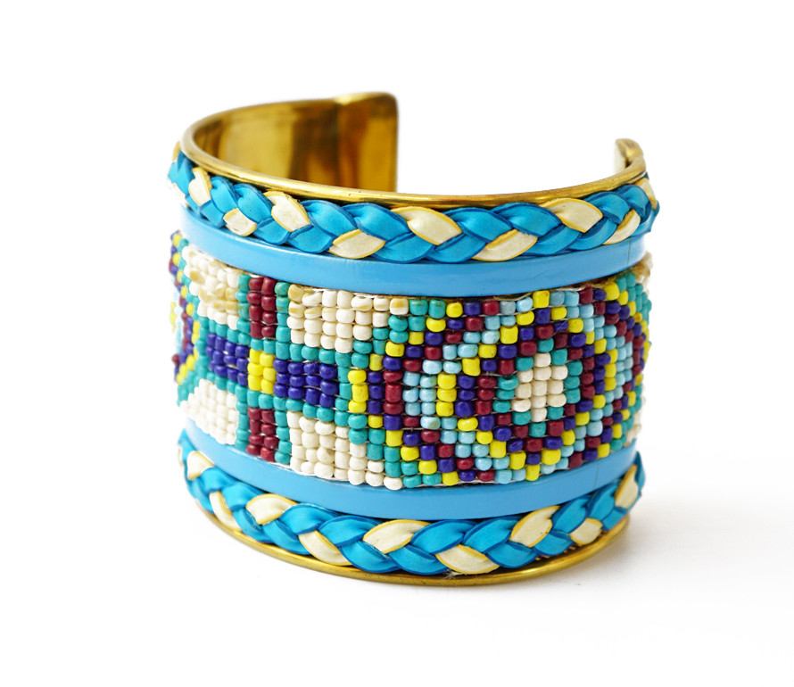 Браслет Скоба Біссер + Шкіра No16