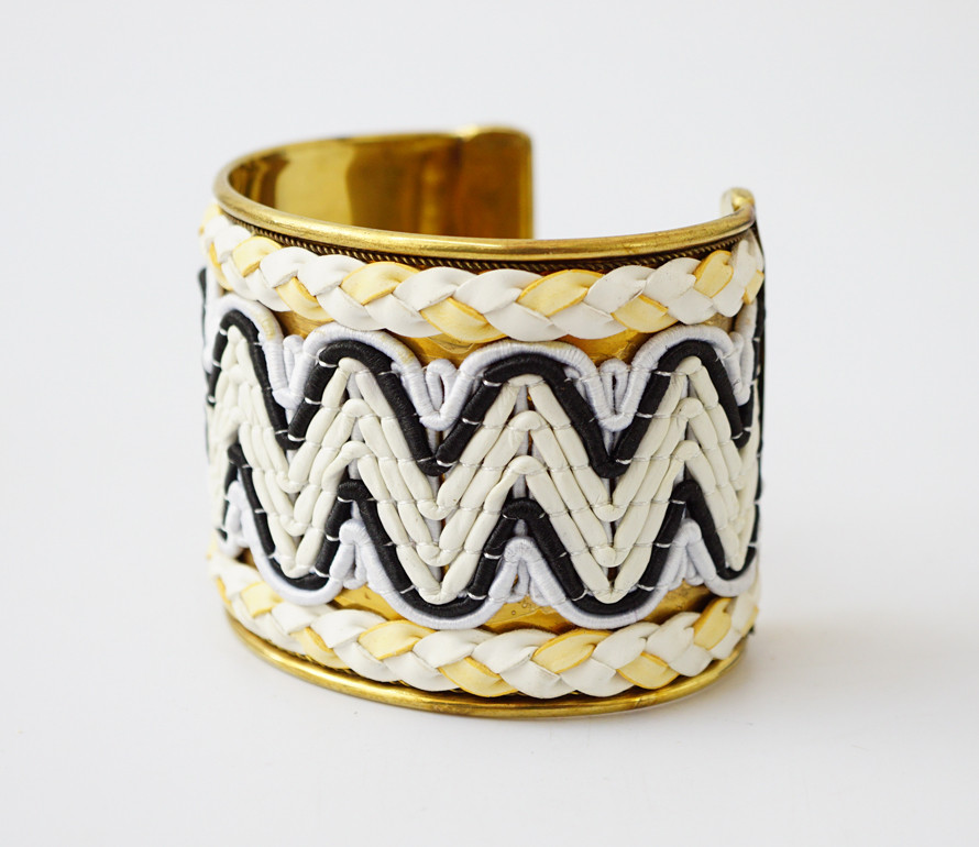 Браслет Скоба Біссер + Шкіра No19