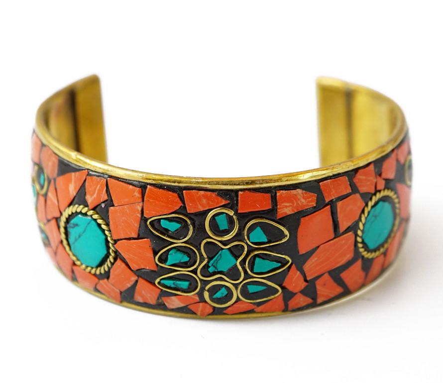 Браслет скоба Мозайка з камінням No2