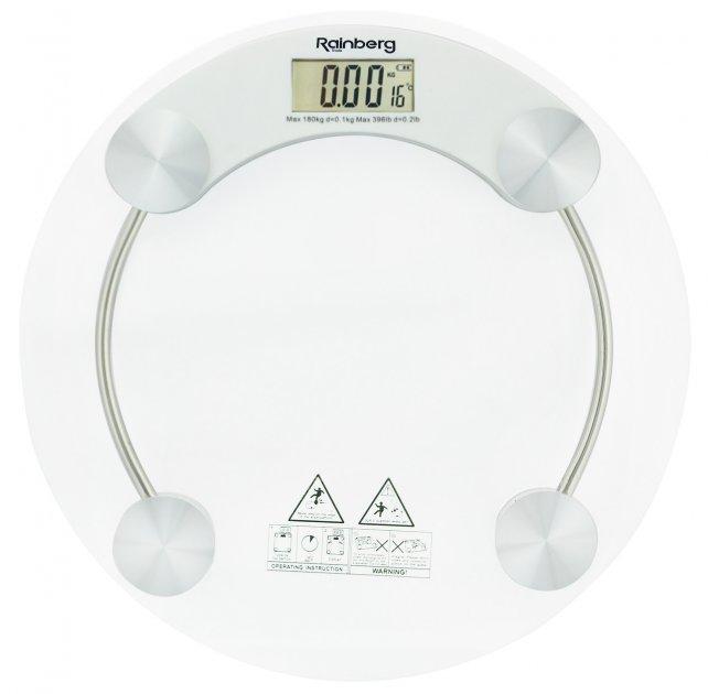 Ваги підлогові скляні Rainberg RB-2003A (круглі) на 180 кг із термометром