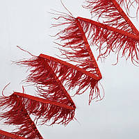 Перья СТРАУСА на атласной тесьме / цвет красный / ширина 7-10 см / цена указана за 0,5 метра