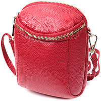 Яркая сумка интересного формата из мягкой натуральной кожи Vintage 22340 Красная tn