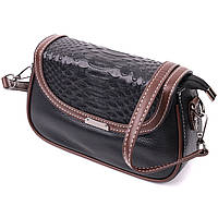 Стильная сумка для женщин с фактурным клапаном из натуральной кожи Vintage 22374 Черная tn