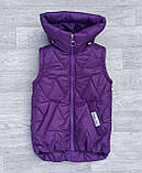 Дитяча демісезонна куртка-жилетка 2в1 на дівчинку - весна осінь Стильна демі курточка безрукавка - сливова 122, фото 5