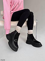 Ботинки женские на байке =NA= цвет: черный натуральная кожа снаружи мехTeddy сбоку рабочая молния