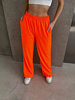 Жіночі яскраві широкі штани, 42-44, неон, малина, оранж, двонитка.