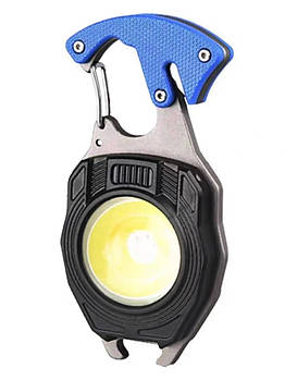 Ліхтарик брелок EM W5147 мультитул для кемпінгу 7 в 1 з карабіном магнітом запальничкою і відкривачкою Синій