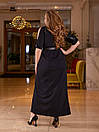 Вечірня чорна довга сукня з розрізом та вставками з еко-шкіри з поясом батал, фото 5