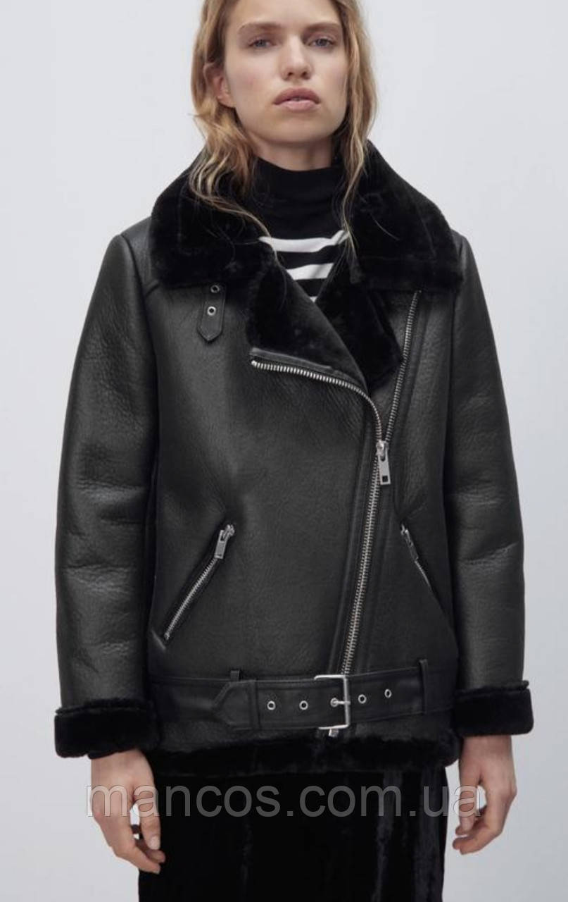 Жіноча дублянка авіатор Aftf Basic зимова куртка косуха чорна Розмір М