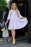 Женское белое платье миди свободное с вышивкой
