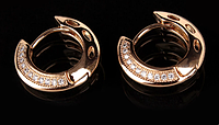 Серьги классические, маленькое кольцо - подкова с россипью камней, английский замок 000035