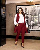 Женский бордовый костюм-тройка из блузы, брюк и жилетки большие размеры