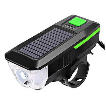 Велосипедний Ліхтарик із сигналом LY-17 акумуляторний із сонячною панеллю водостійкий Зелений
