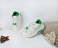 Детские кеды 23 24 25 для девочки белые кроссовки бантик зеленые