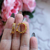Сережки женские кольца из нержавеющей стали , ажурные, цвет золото