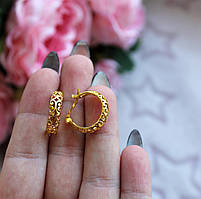 Сережки жіночі кільця з неіржавкої сталі, ажурні, колір золото