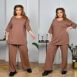 Стильний жіночий прогулянковий костюм: футболка-туніка та широкі штани, батал великі розміри