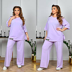 Стильний жіночий прогулянковий костюм: футболка-туніка та широкі штани, батал великі розміри