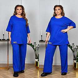 Стильний жіночий прогулянковий костюм: футболка-туніка та широкі штани, батал великі розміри