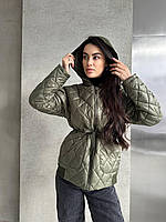 Женская весенняя удлиненная куртка бомбер арт. 2030 42, Хаки