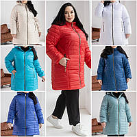 Жіночі демісезонні куртки 1905-мк демісезонна подовжена куртка батал із капюшоном