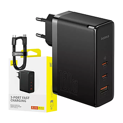 Зарядний пристрій настінний Baseus GaN5 Pro 2xUSB-C + USB 160 Вт з кабелем Black (P10110825113-00)