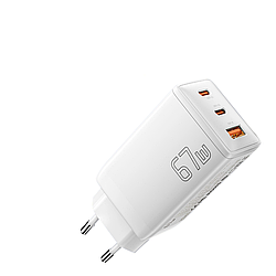 Зарядний мережевий пристрій Essager Type-C x2 + USB x1 67 W White (G671A2CU)