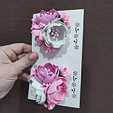 Заколки з квітами цветы на резинках весняні цветочки рожеві 90 грн за 1 шт, фото 2