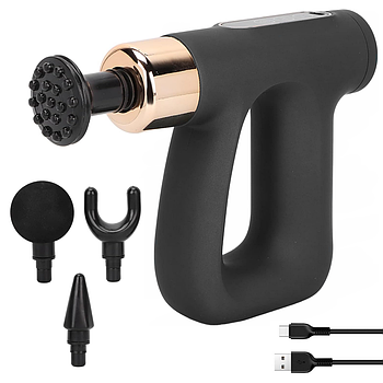 Ручний масажер для тіла 4в1 акумуляторний, з USB, HB-007, Чорний / Перкусійний масажер антицелюлітний