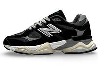 New Balance 9060 Black Silver кроссовки мужские черные с серым натуральная замша текстиль Нью Баланс 9060