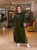 Модное женское платье свободного кроя с элементами эко-кожи батал с 50 по 60 размер