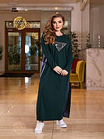 Длинное молодежное платье свободного кроя с элементами эко-кожи батал с 50 по 60 размер
