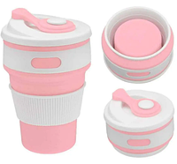 Складной силиконовый стакан Collapsible Coffee Cup 350 мл,складная силиконовая термокружка Розовый