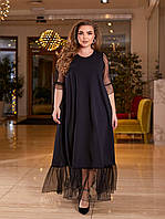 Нарядное длинное женское платье чёрного цвета батал с 50 по 60 размер