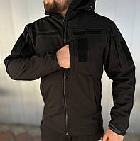 Демисезонная мужская черная куртка soft shell для сотрудников силових структур с липучками для шевронов 60