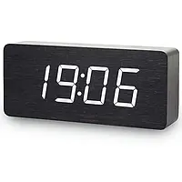 Настольные часы Wooden Watch электронные светодиодные 21см Чёрно-белые (VST-865-8)