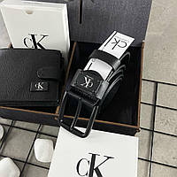 Подарочный набор для мужчин фирменный Calvin Klein (ремень + кошелек), Мужской подарочный бокс