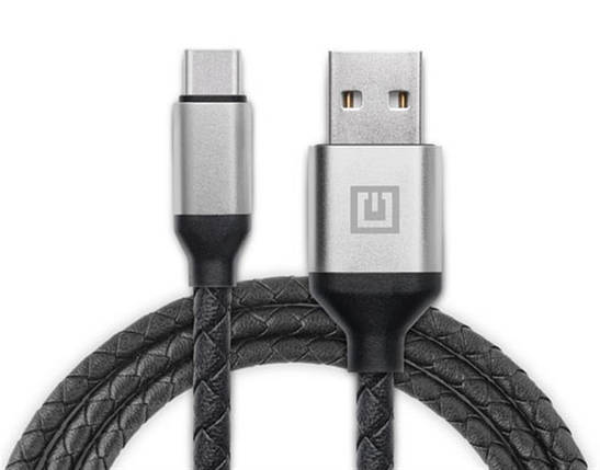 Кабель REAL-EL Premium Leather USB-Type-C 1m 3A Black (EL123500049), фото 1