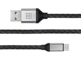 Кабель REAL-EL Premium Leather USB-Type-C 1m 3A Black (EL123500049), фото 4