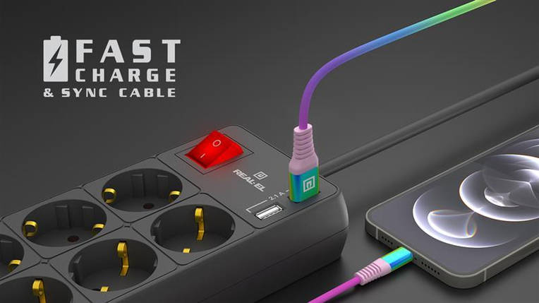 Кабель REAL-EL Rainbow USB-Lightning 1m 2.4A (EL123500051), фото 2