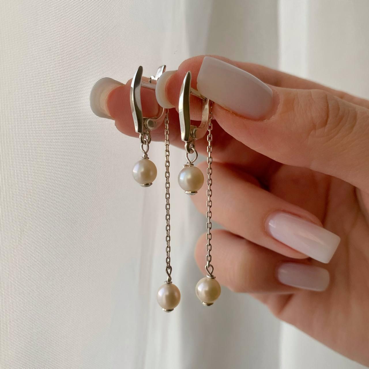 Срібні сережки з перлинками
