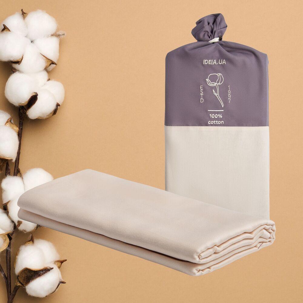 Простирадло 220x240 см сатин IDEIA в упаковці беж натуральна бавовна, фото 1