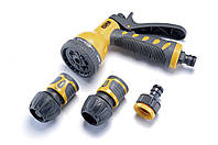 Набор: пистолет-распылитель 9 режимов, коннекторы: 3/4 аквастоп, 3/4, адаптер 1/2+3/4 СИЛА