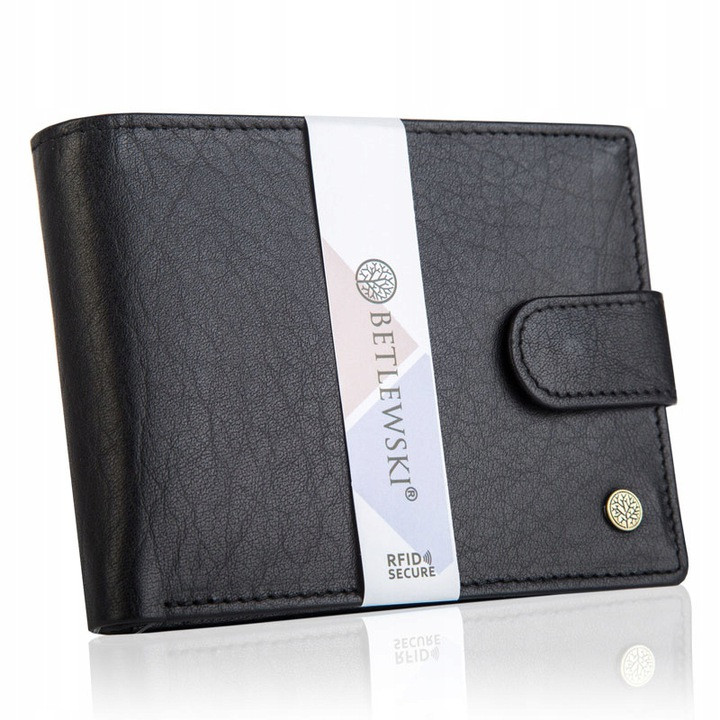 Чоловічий шкіряний гаманець Betlewski з RFID 9,5 х 12,5 х 2,5 (BPM-BH-60) - чорний