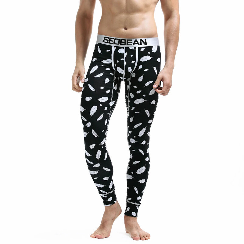 Кальсони для чоловіків Seobean теплі чорні підштаники з білим пір'ям, фото 1