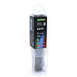 Свердло для металу кобальтове HSS-Co/M35 Ø 5.5 мм (тубус, красно 10 шт.) PRO APRO 8307181
