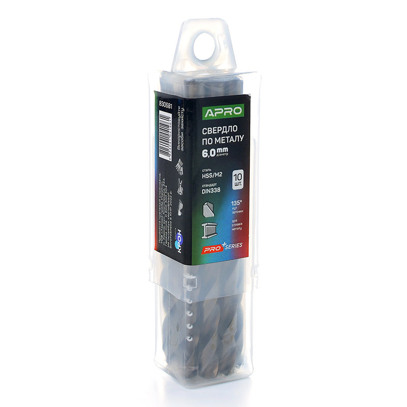 Свердло для металу HSS/M2 (6542) Ø 6,0 мм (тубус, кратність10 шт.) PRO APRO 8306811