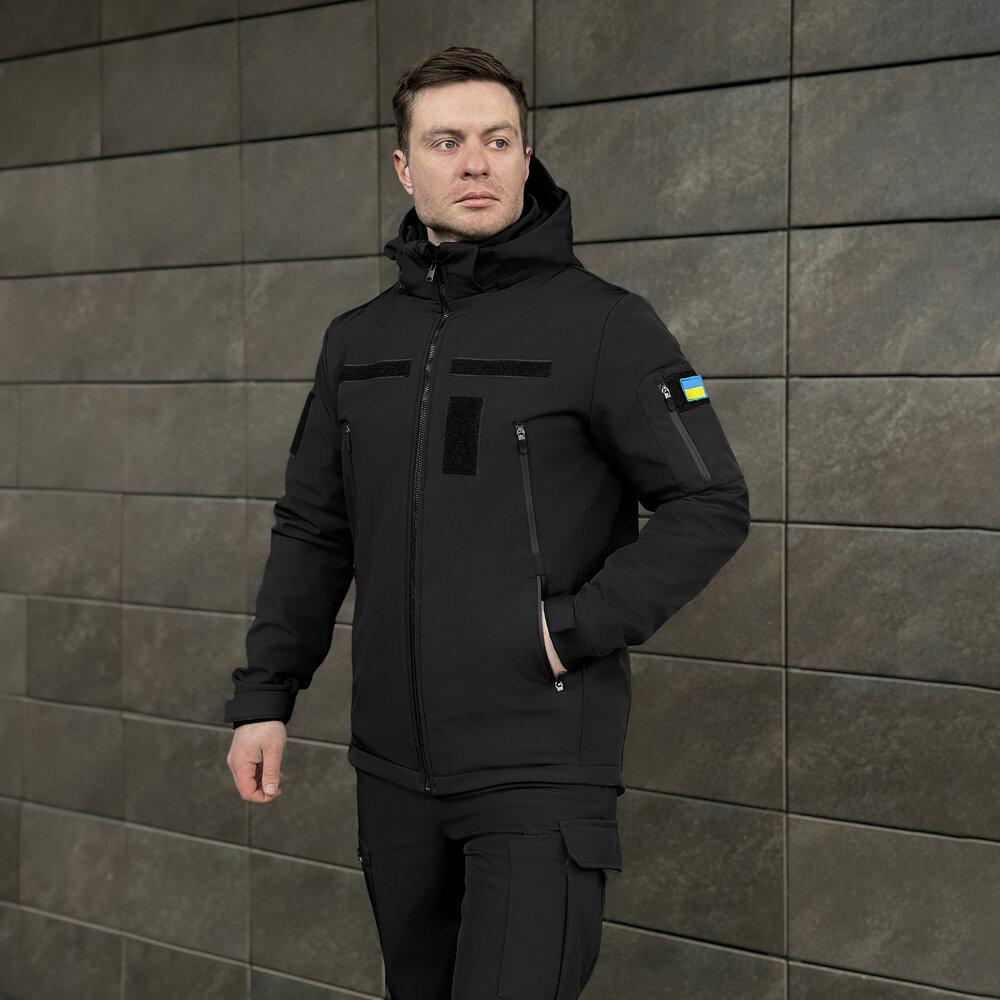 Чоловіча чорна демісезонна куртка Pobedov Motive із липучками, фото 1