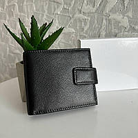Качественный мужской кожаный кошелек портмоне на магните MD черный натуральная кожа