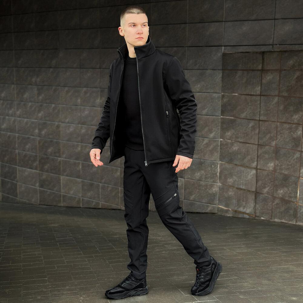 Чорна чоловіча демісезонна куртка із софтшеллу з кишенями Pobedov Shadow